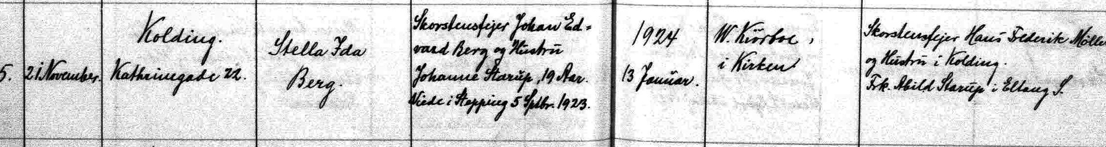 Udsnit af Sankt Nicolai Kolding kirkebog, Stella Ida  Berg